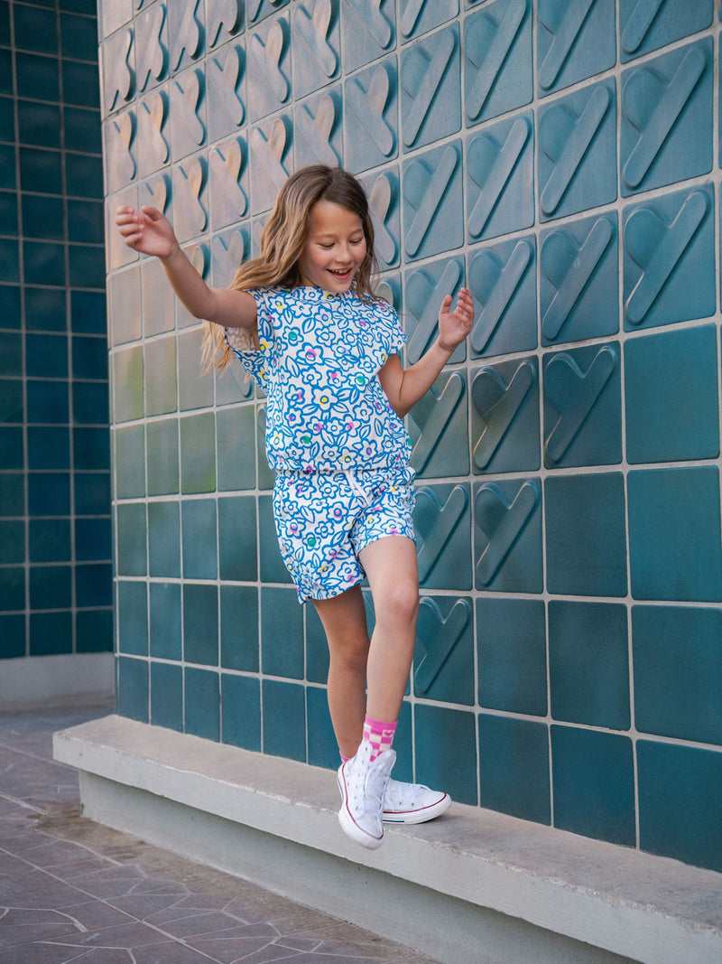 T-shirt Ecru com Estampa Floral para Meninas