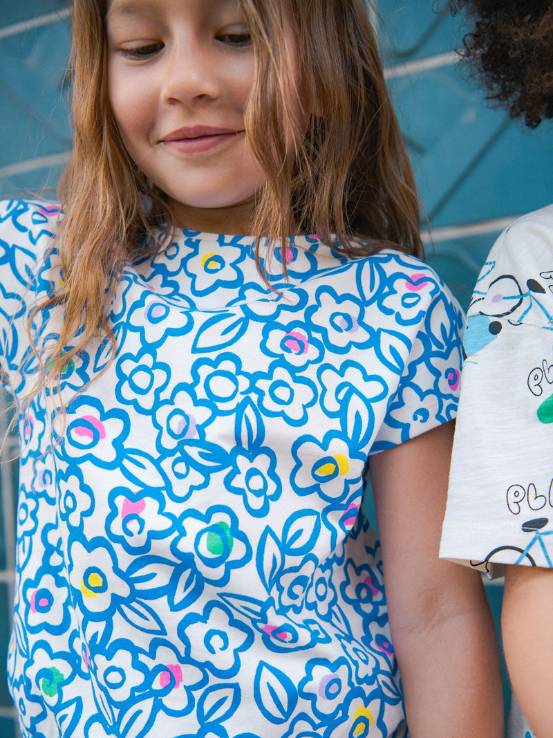 T-shirt Ecru com Estampa Floral para Meninas