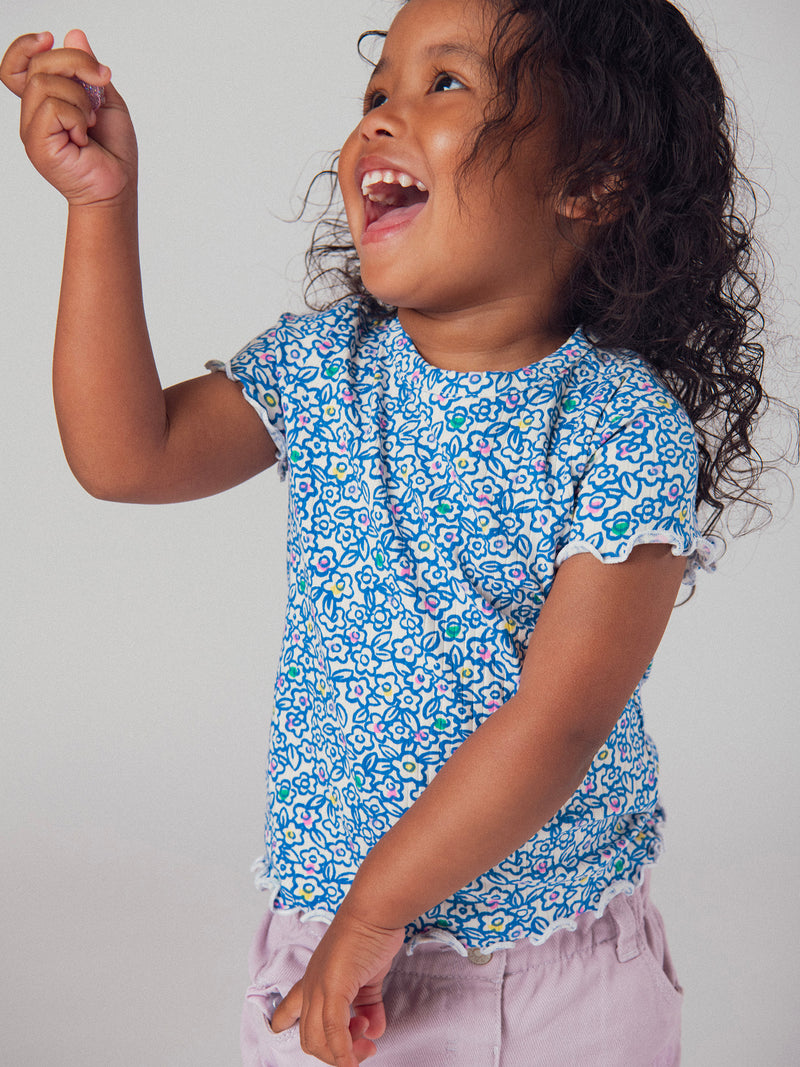 T-shirt Floral Azul para Menina