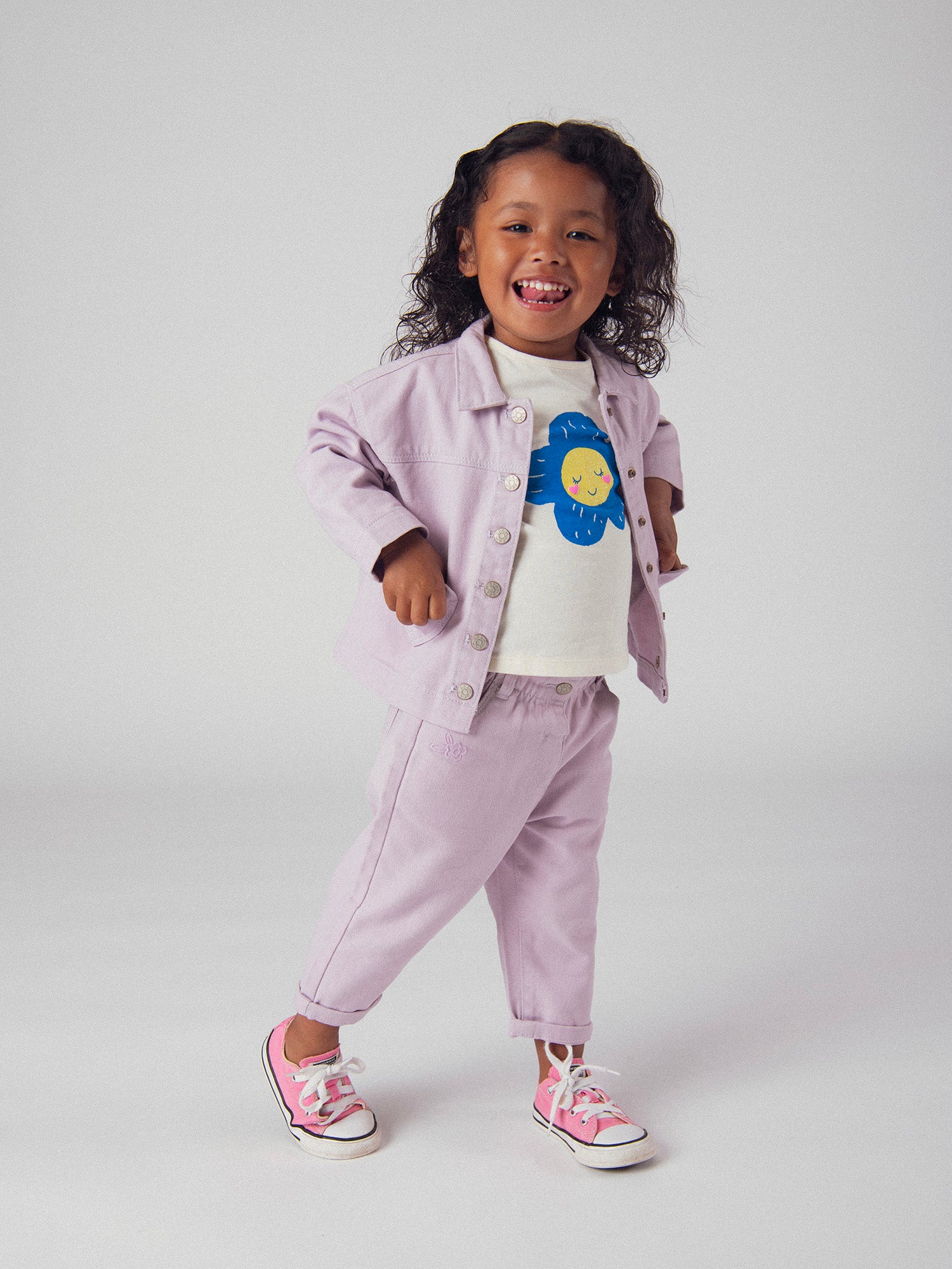 Veste rose parme en twill à poches cœurs pour bébé fille