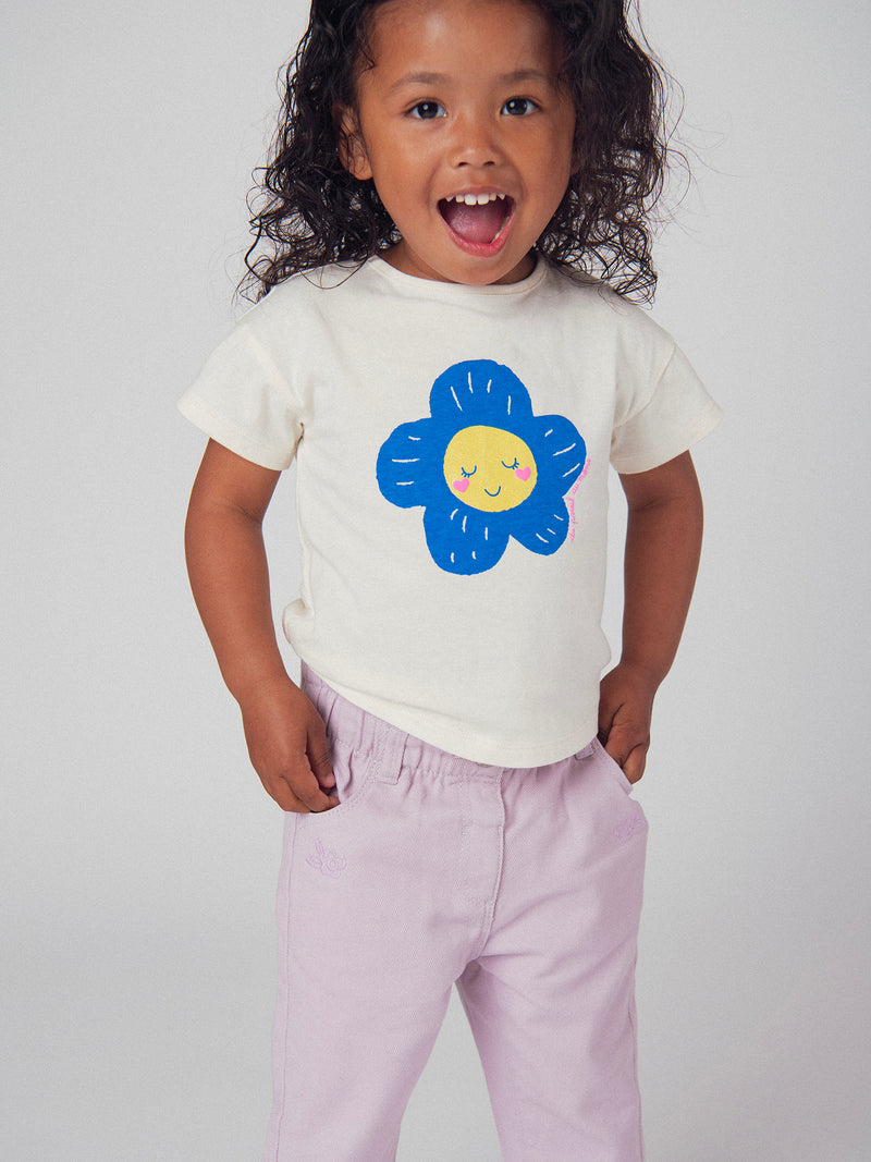 T-shirt ecru com motivo de flor para menina