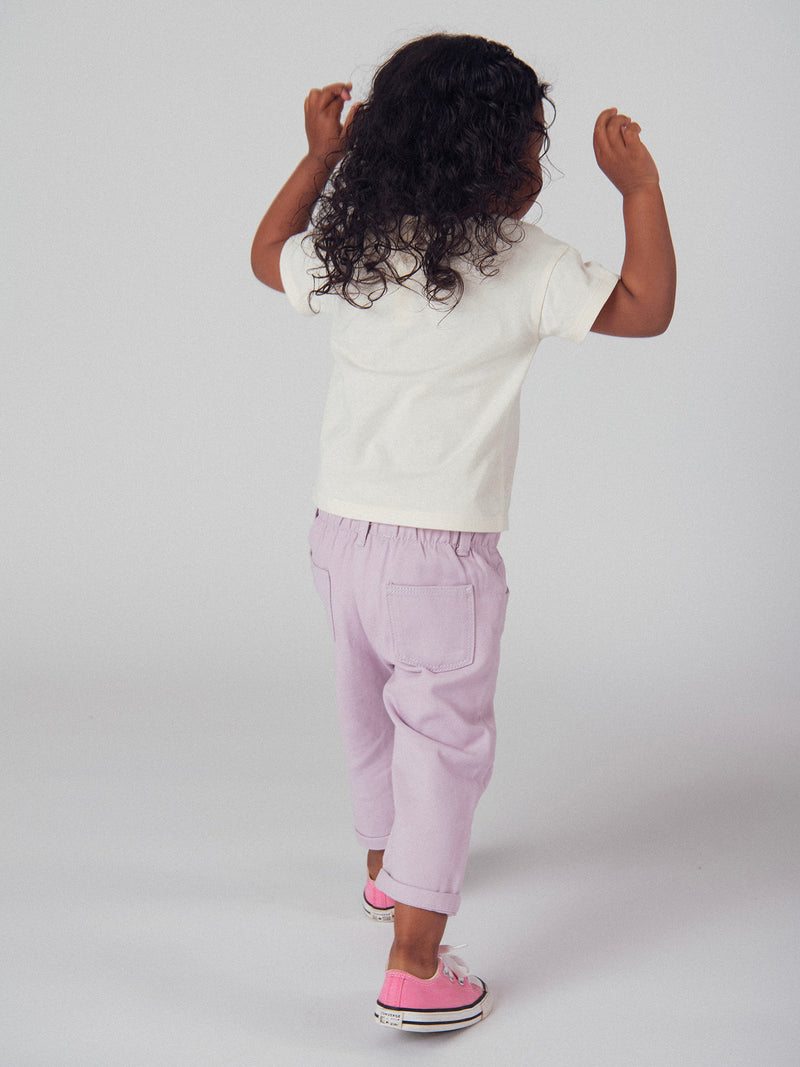 Calças rosa lilás em twill para bebé menina