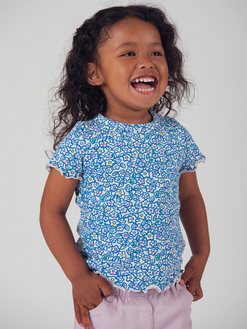 T-shirt Floral Azul para Menina