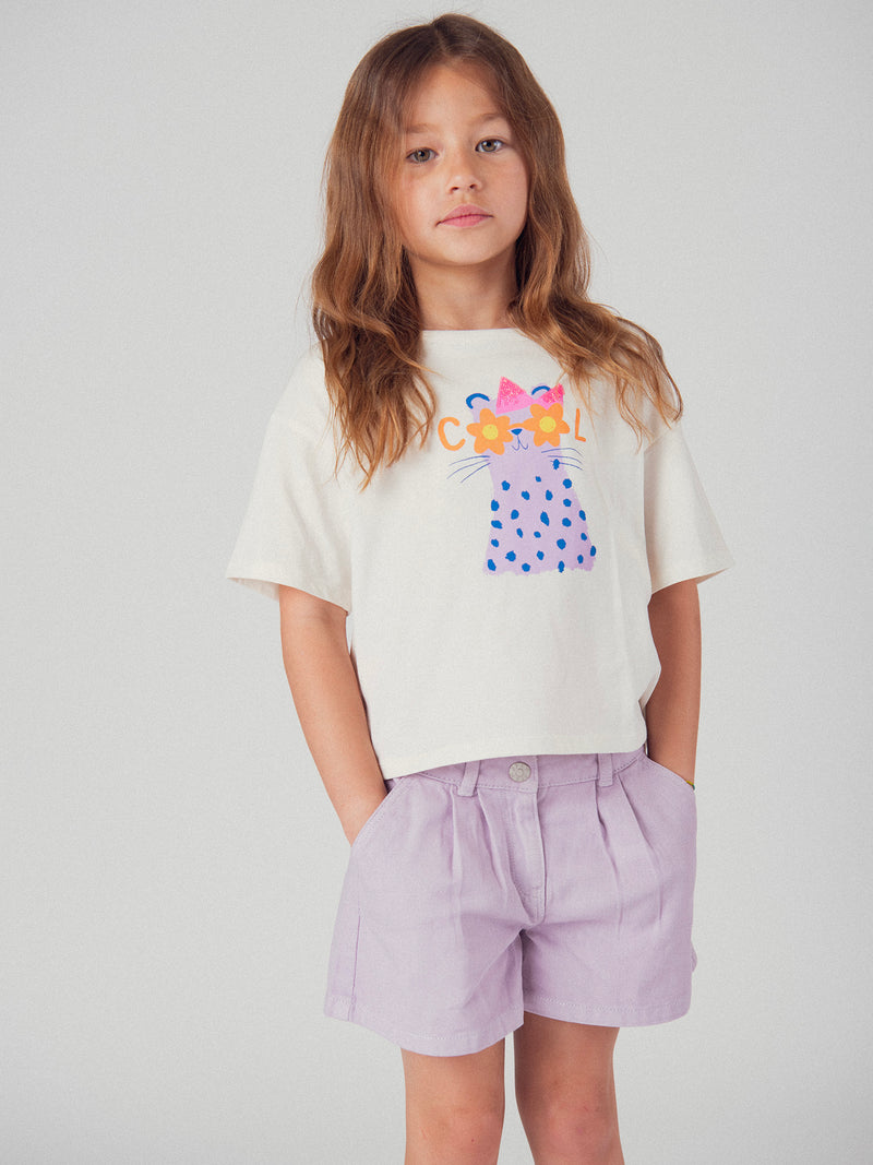 T-shirt ecru de mangas curtas com animação animal para raparigas