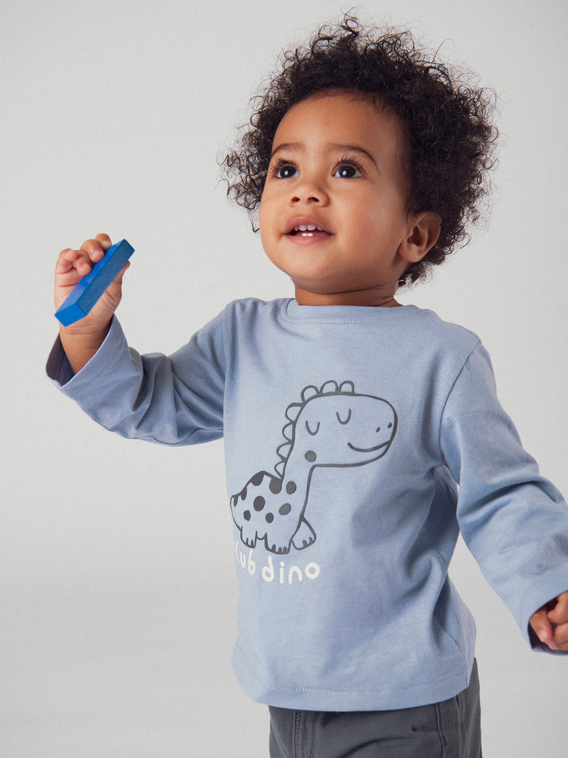 T-shirt azul "Clube Dino" para bebé rapaz
