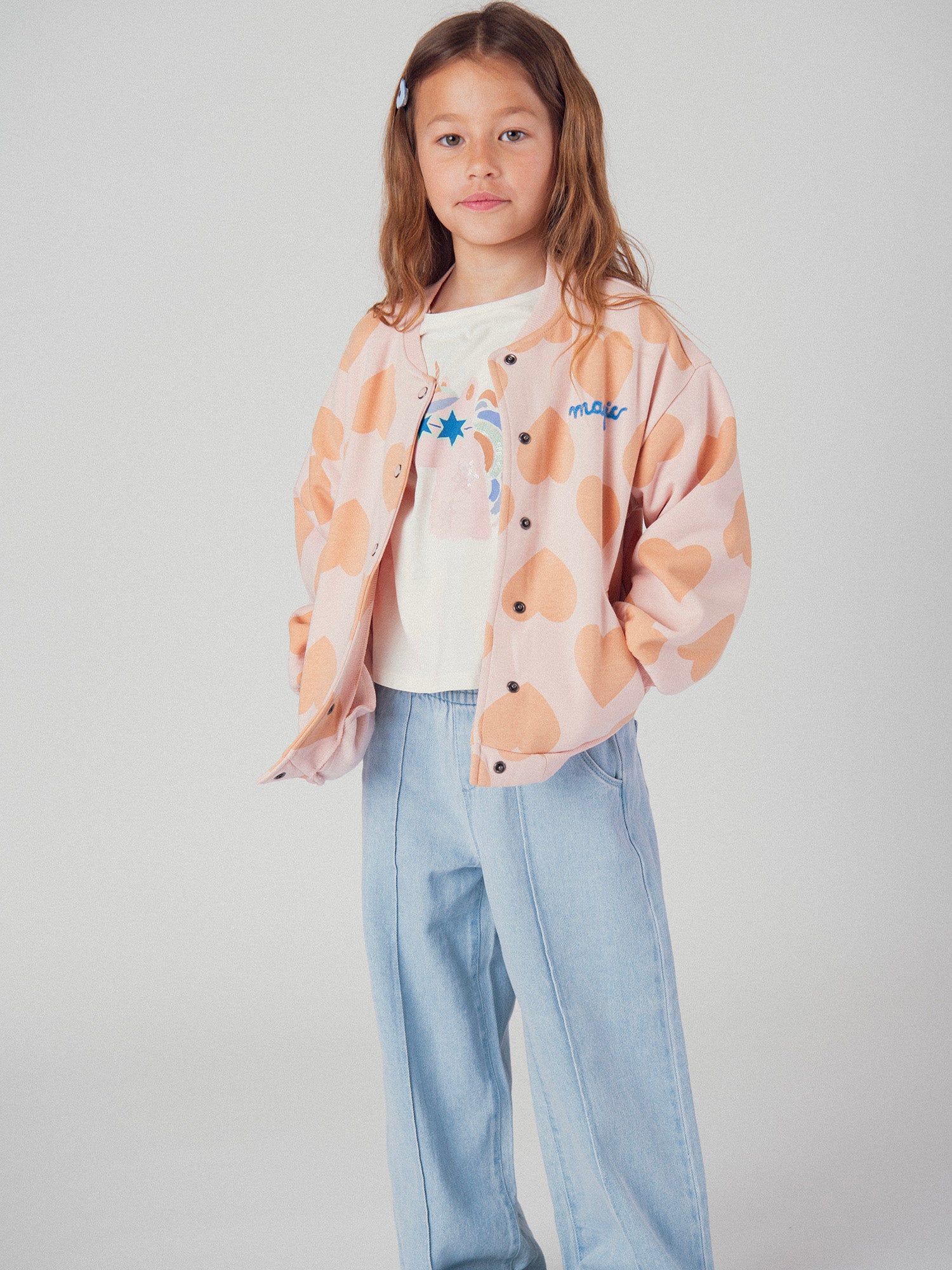 Cardigan rosa com estampa de corações para meninas