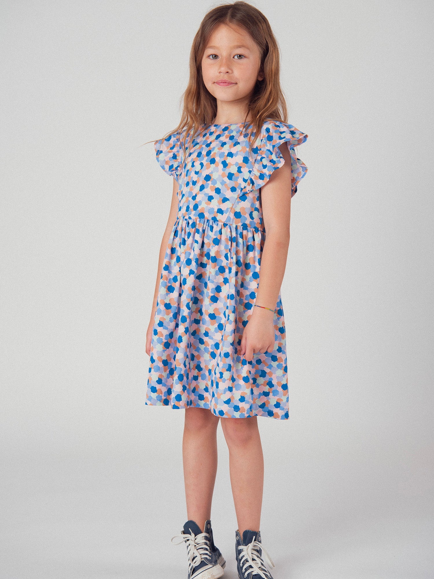 Vestido de bolinhas de mangas curtas para meninas