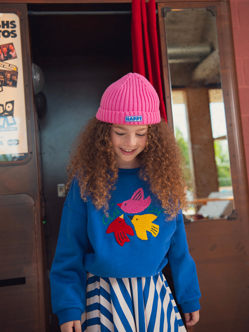 Sweatshirt azul com animação de pássaros para meninas