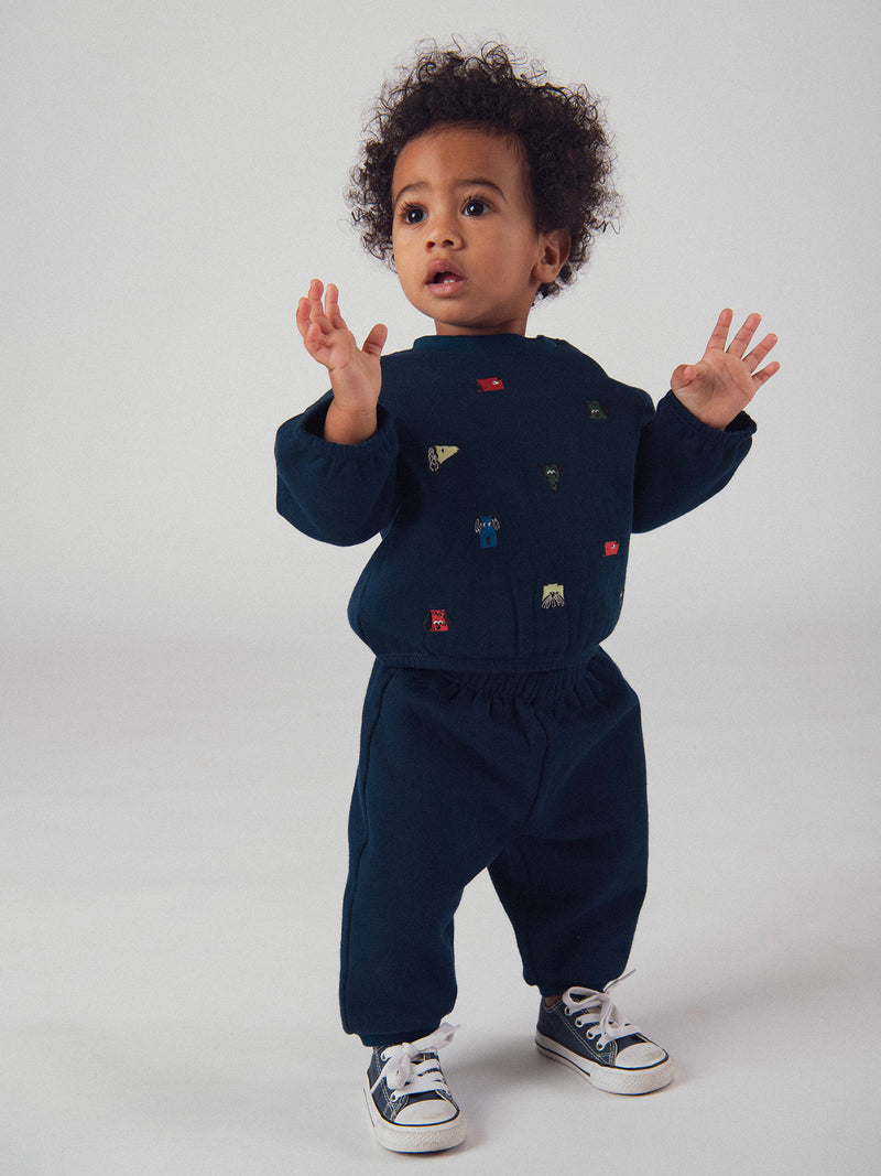 Conjunto de sweatshirt e calças azul marinho "ARTY SCHOOL" para menino bebé