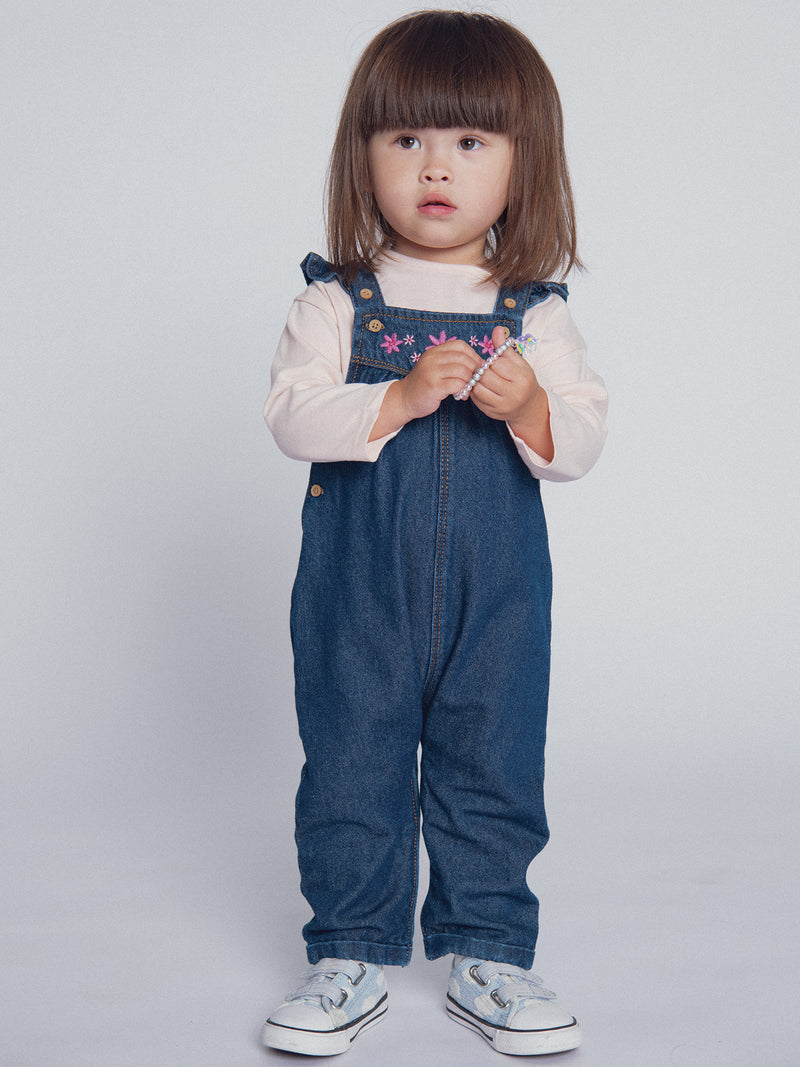 Macaco em denim bordado "ARTY SCHOOL" para menina