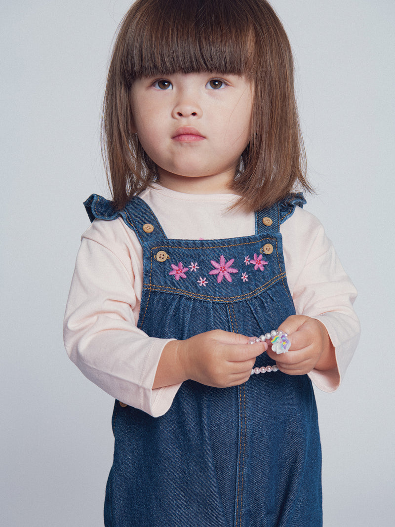 Macaco em denim bordado "ARTY SCHOOL" para menina