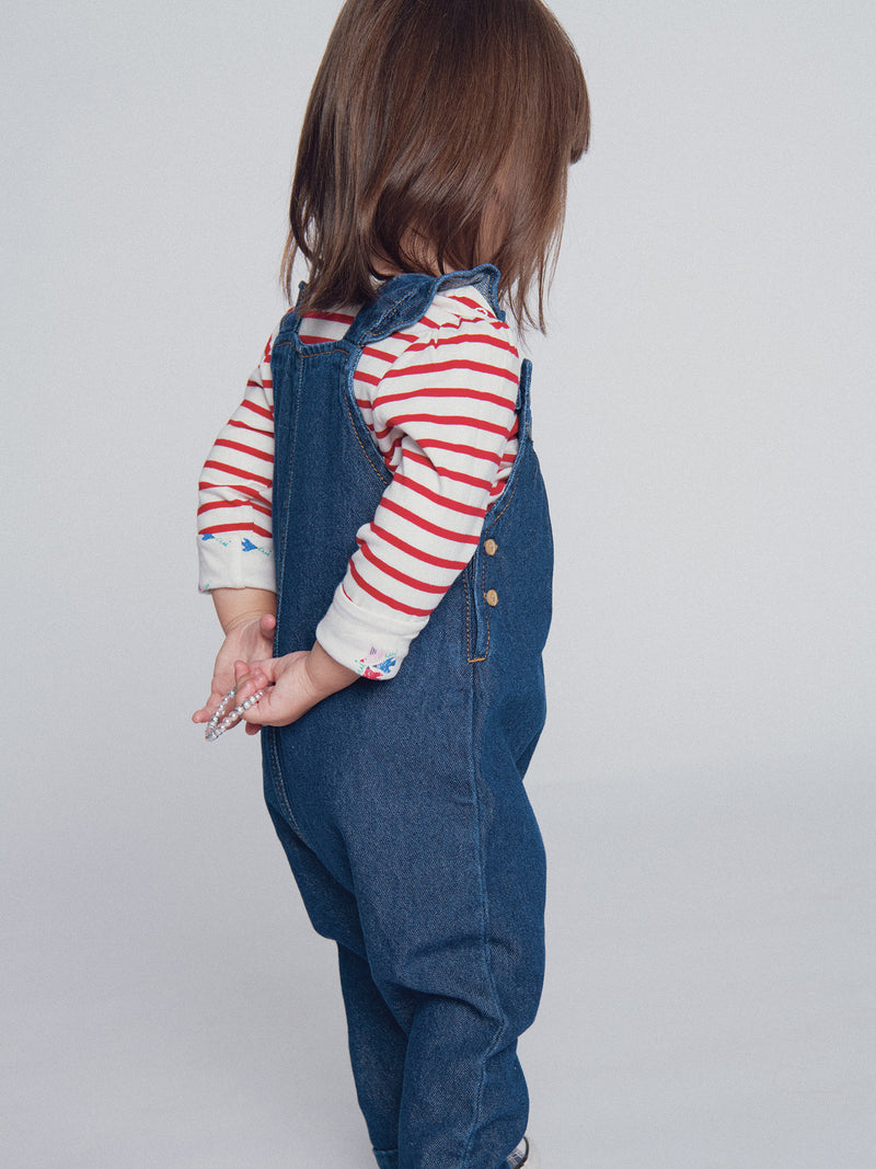 Macaco em denim bordado "ARTY SCHOOL" para menina