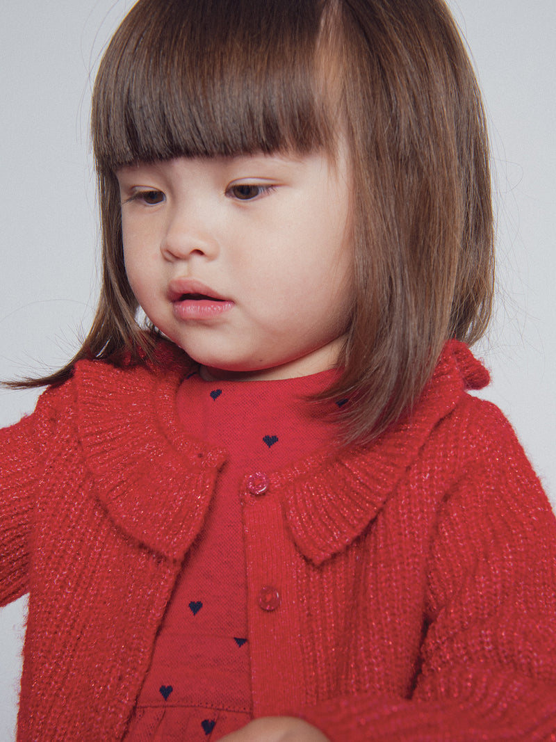 Cardigan vermelho com gola para menina