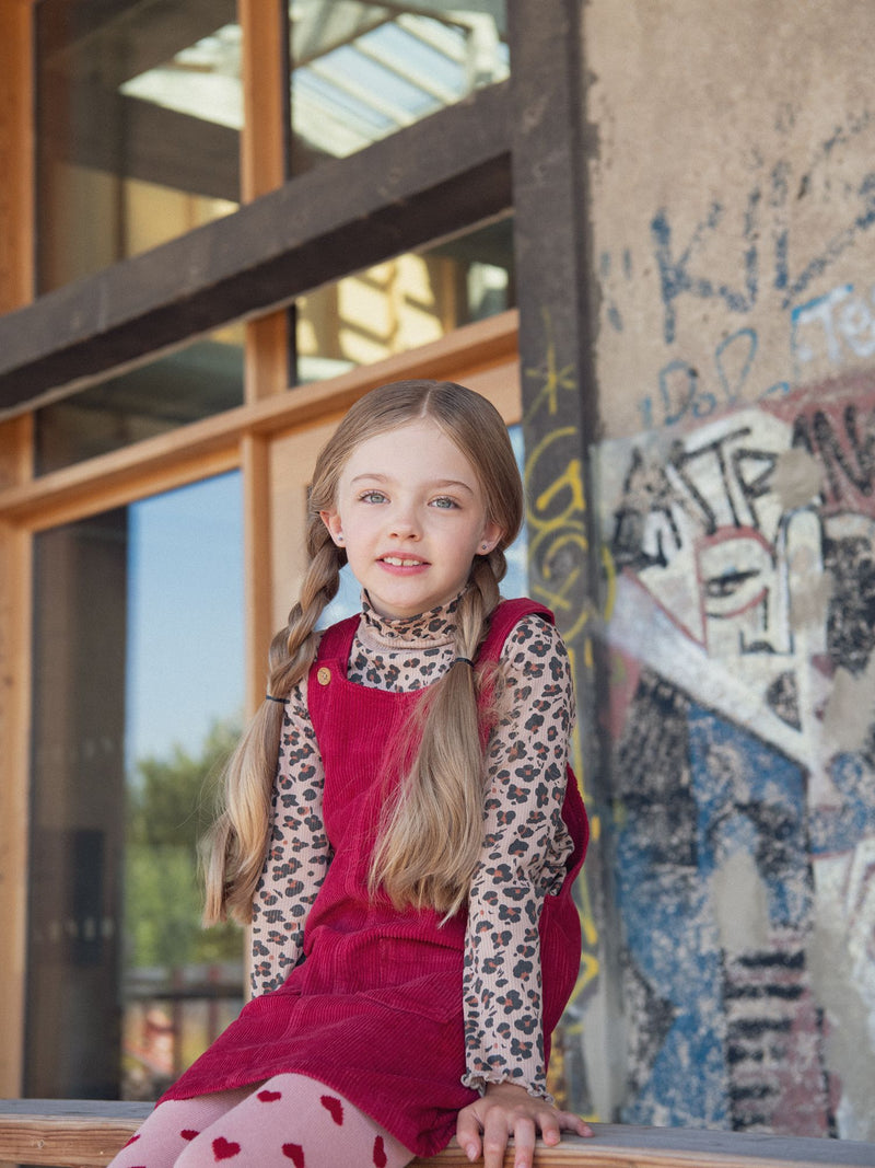 Vestido Salopette de Veludo Vermelho para Meninas