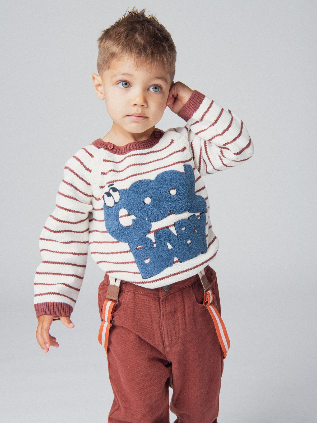 Suéter riscado ecru "Cool Baby" para rapazes bebés
