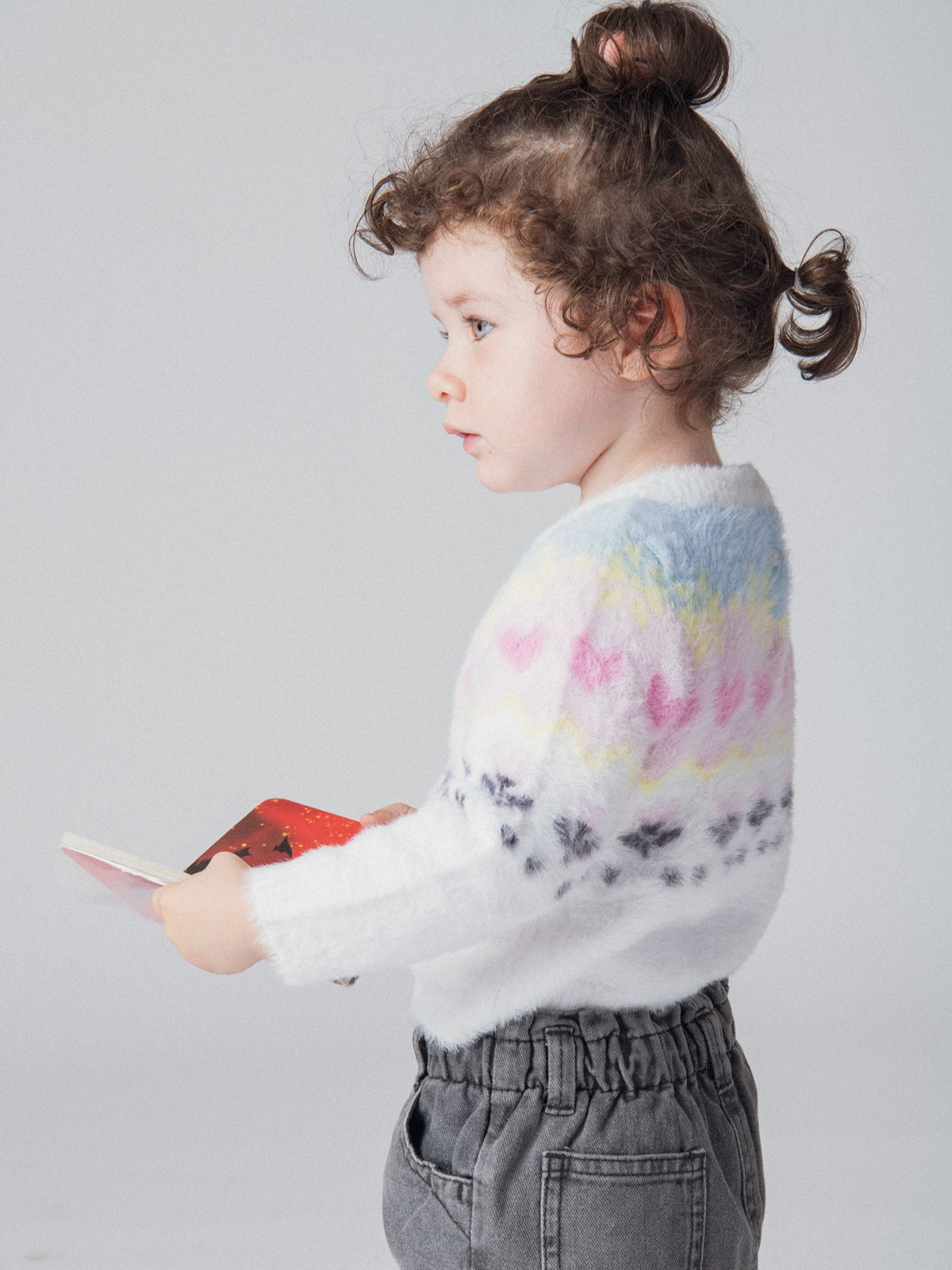 Pullover de malha suave com padrão jacquard para bebé menina