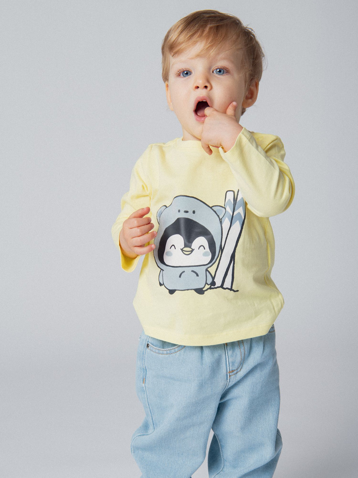 T-shirt de manga longa em jersey com motivo de pinguim esquiador para meninos