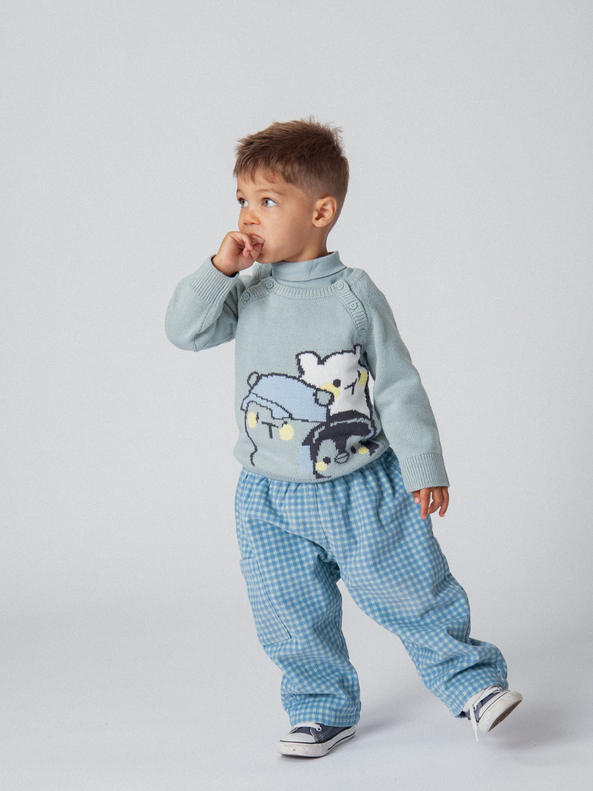 Pulôver de malha jacquard "Pinguim e Ursinhos" para menino bebé