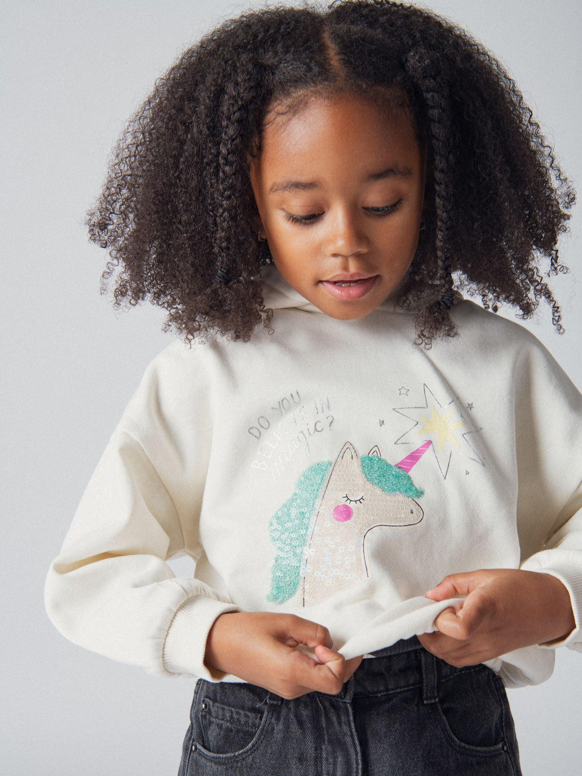 Sweatshirt com capuz de animação de unicórnio para meninas