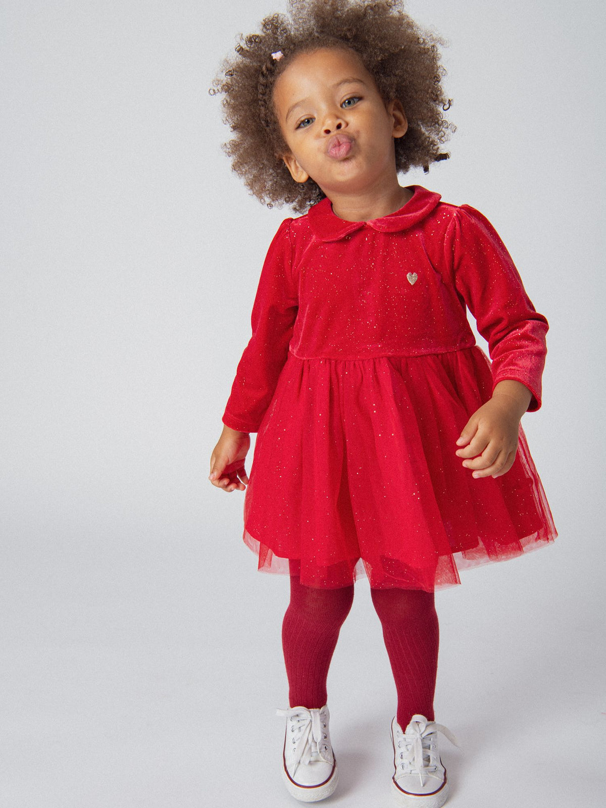 Robe de fête rouge en velours et tulle pailleté pour bébé fille