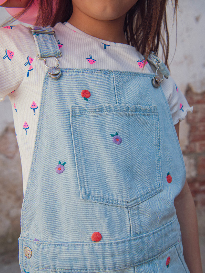 Salopete de denim bordada para meninas