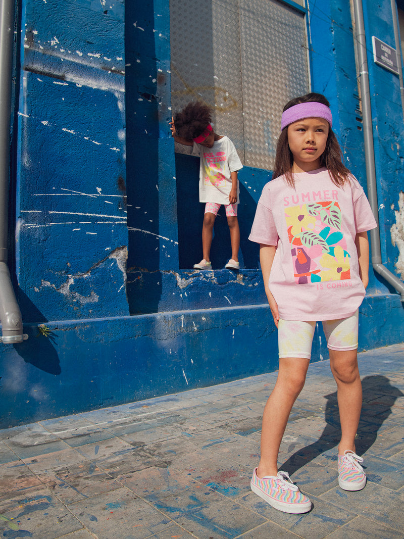 Calções ciclistas tie-dye rosa para meninas