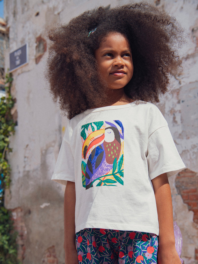 T-shirt ecru com animação de tucano para meninas