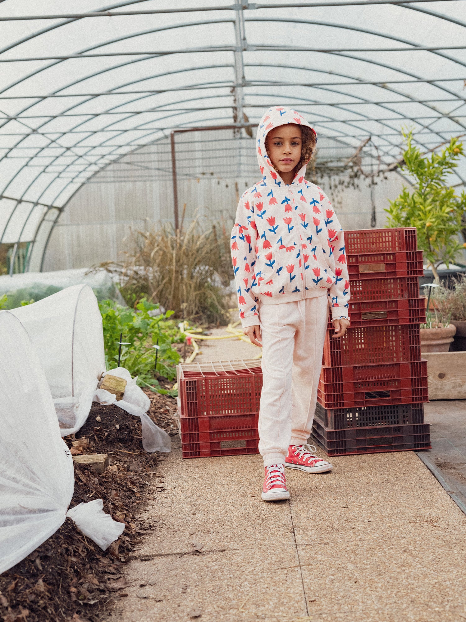 Top de jogging rosa com papoulas para meninas