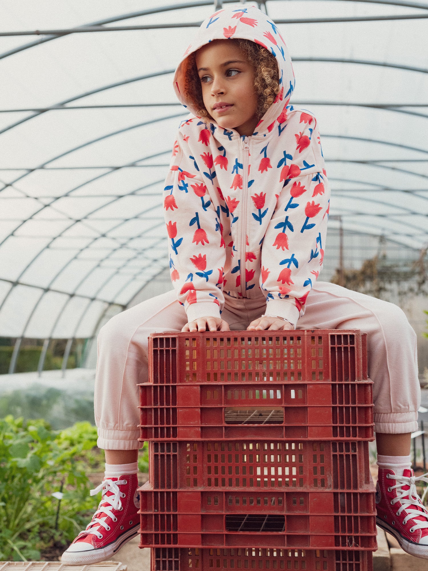 Top de jogging rosa com papoulas para meninas