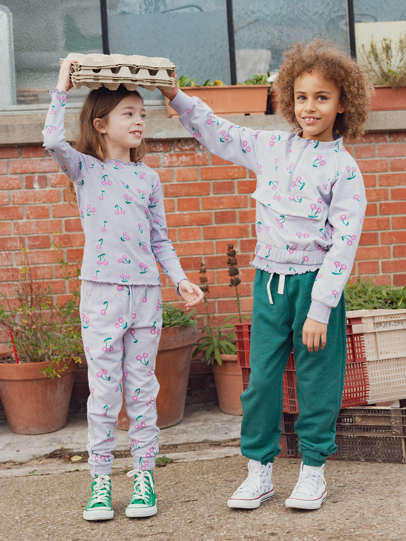 Calças de Jogging Roxas com Estampado de Flores para Meninas