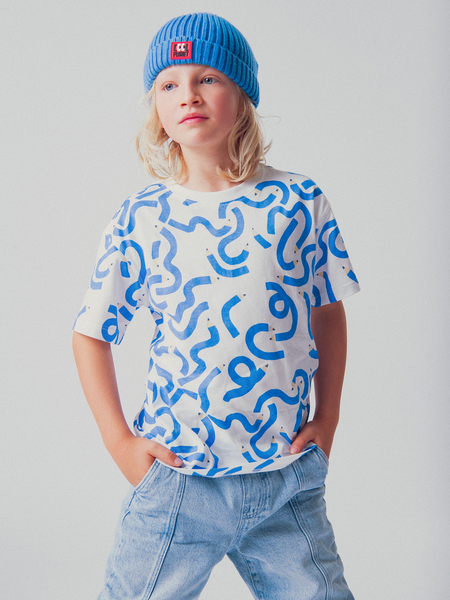 T-shirt de Manga Curta Ecru com Estampa de Lápis para Meninos