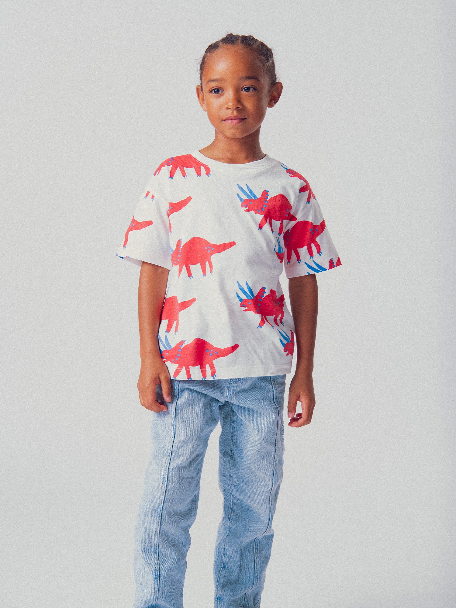 T-shirt de mangas curtas ecru com impressão de dino para meninos