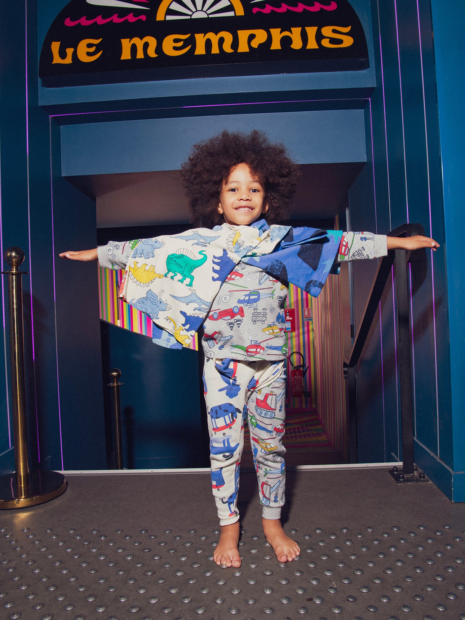 Pyjama phosphorescent gris chiné imprimé all-over voitures pour garçon