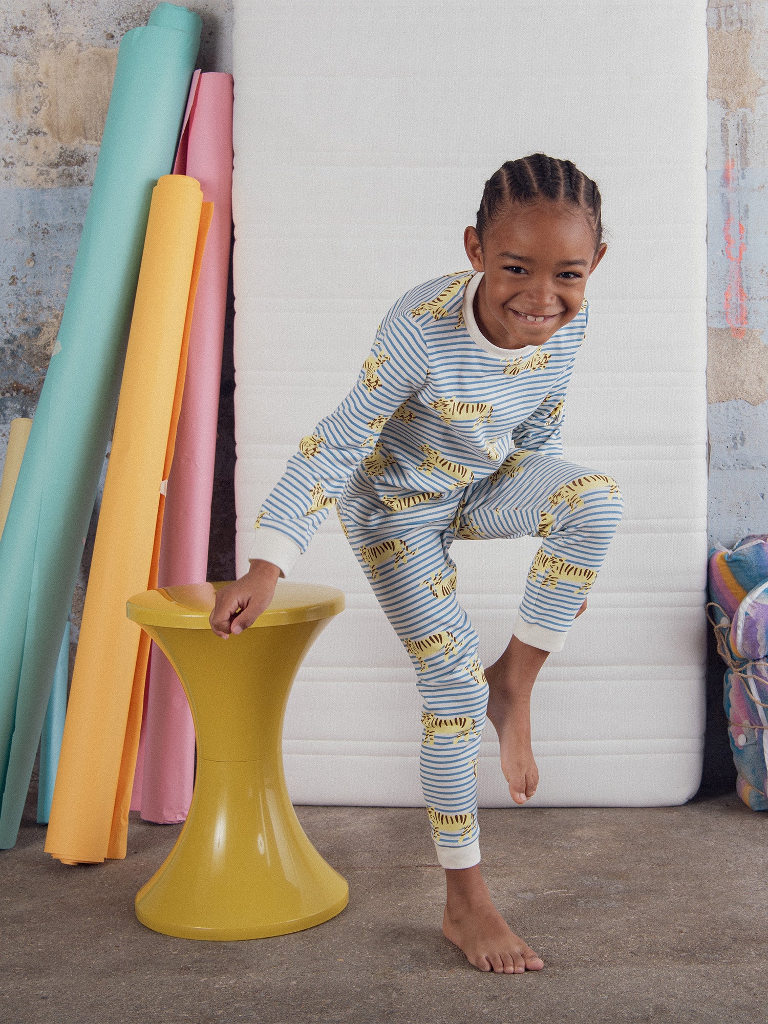 Pyjama rayé avec imprimé intégral tigre pour enfant garçon