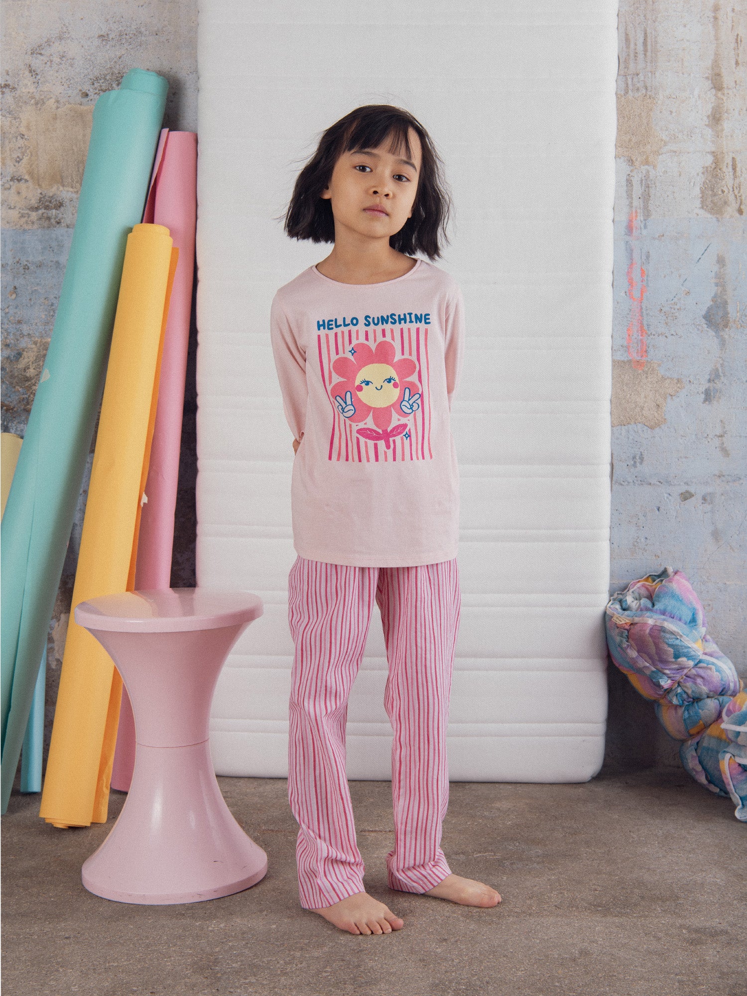 Pyjama long rose "Hello Sunshine" pour enfant fille