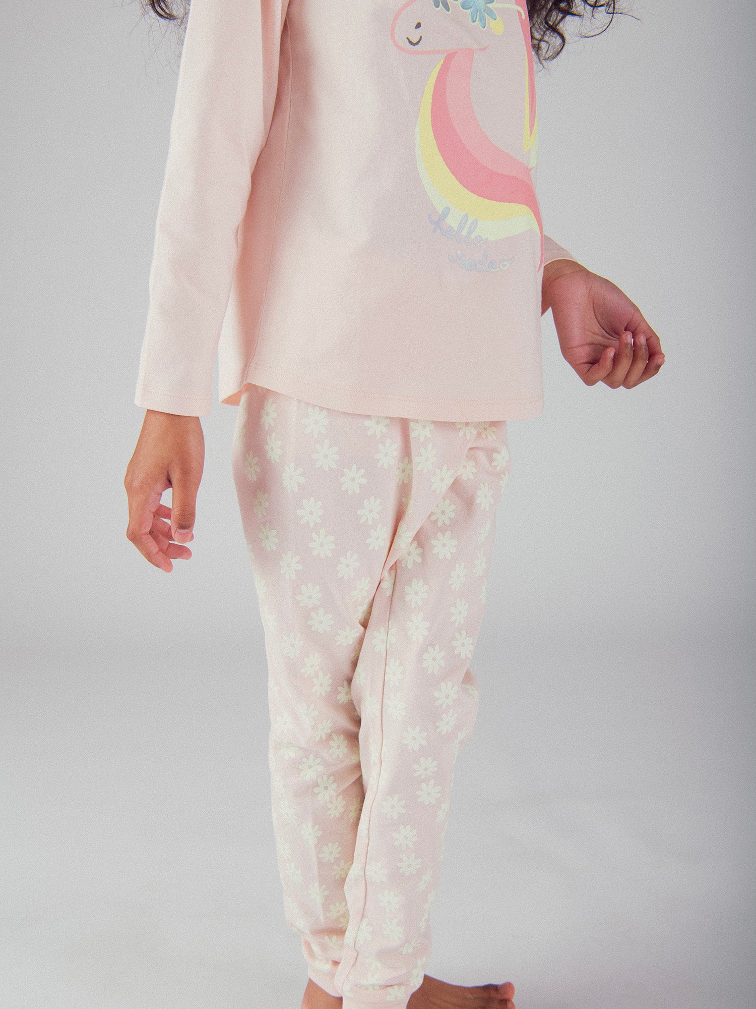 Pyjama long phosphorescent rose poudré à motif licorne pour enfant fille