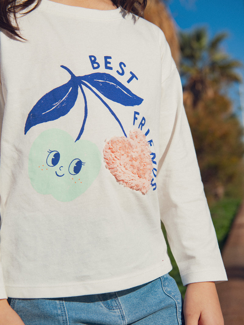 T-shirt de mangas longas com animação de cerejas para menina