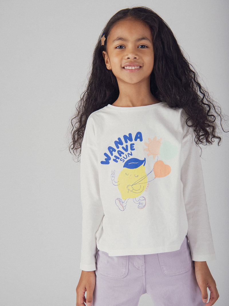T-shirt de mangas longas com animação de limão para rapariga