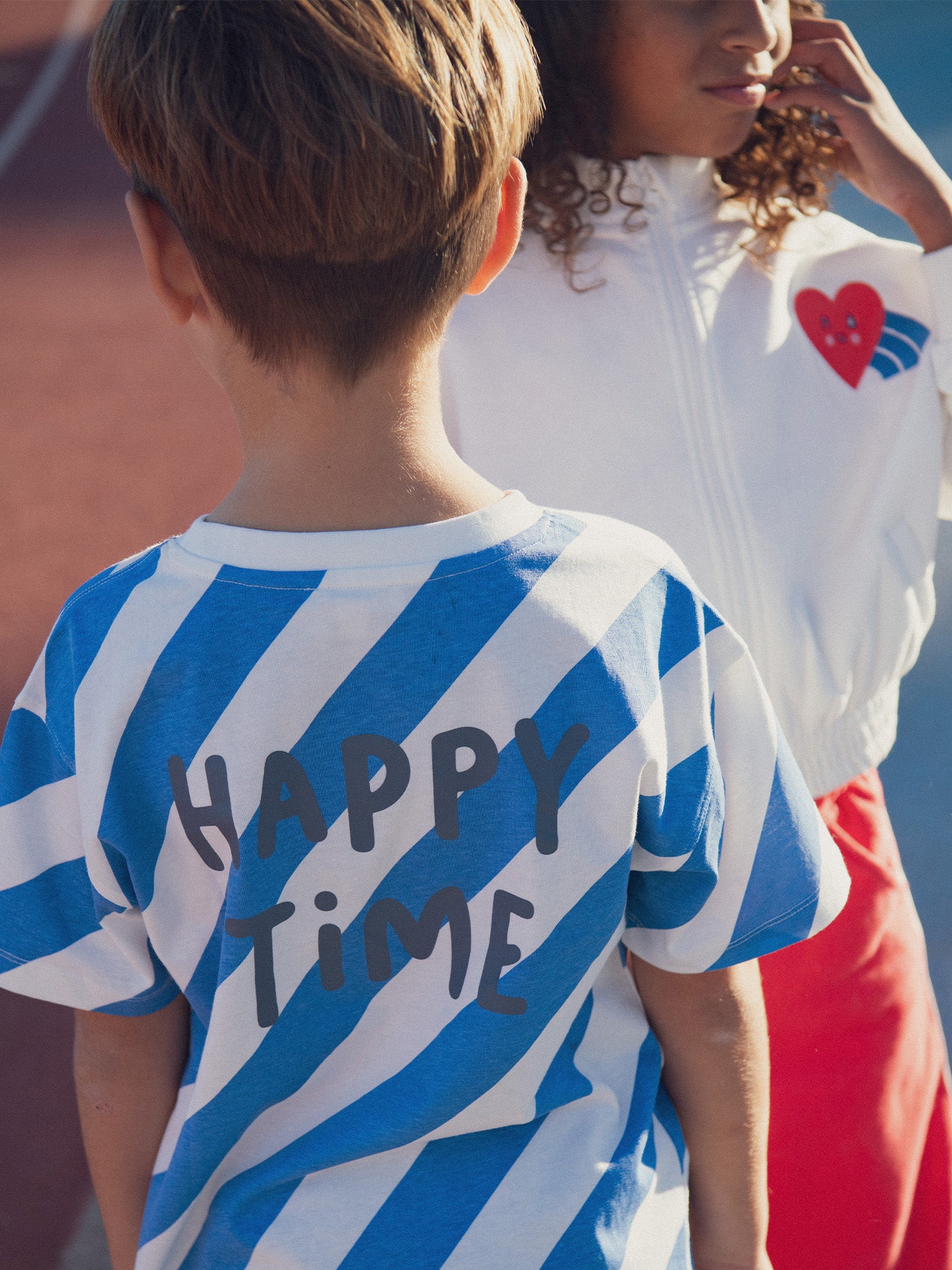 T-shirt rayé écru et bleu manches courtes pour garçon