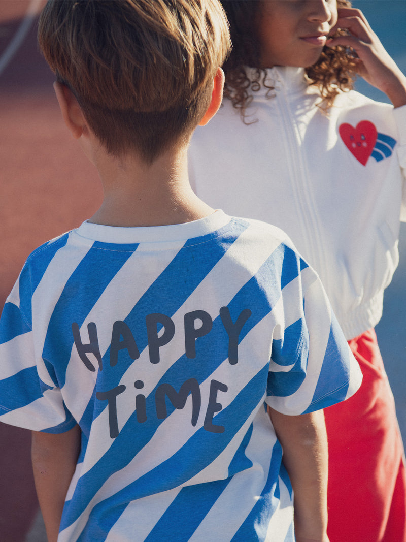 T-shirt às riscas ecru e azuis de mangas curtas para meninos