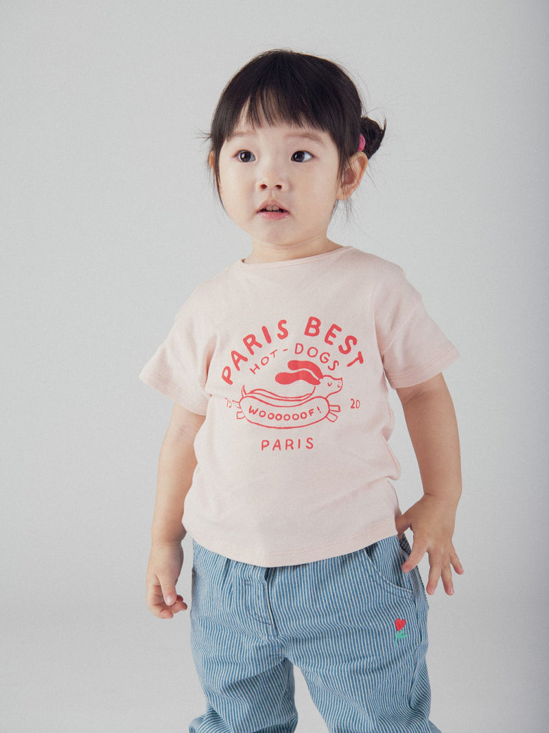 T-shirt rosa com motivo "Paris Hot-Dogs" para bebê rapariga