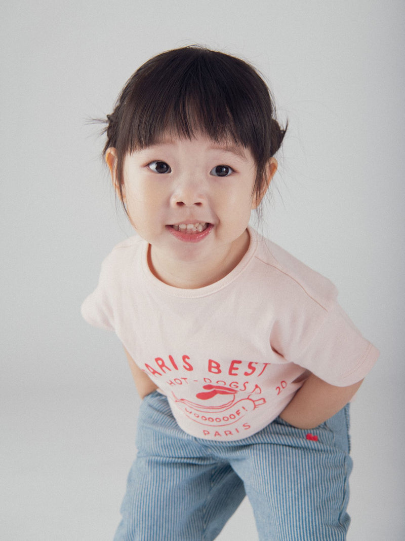 T-shirt rosa com motivo "Paris Hot-Dogs" para bebê rapariga