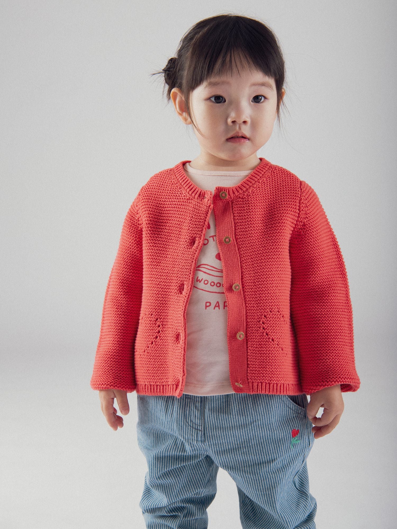 Cardigan en tricot pastèque avec poches cœur pour bébé fille
