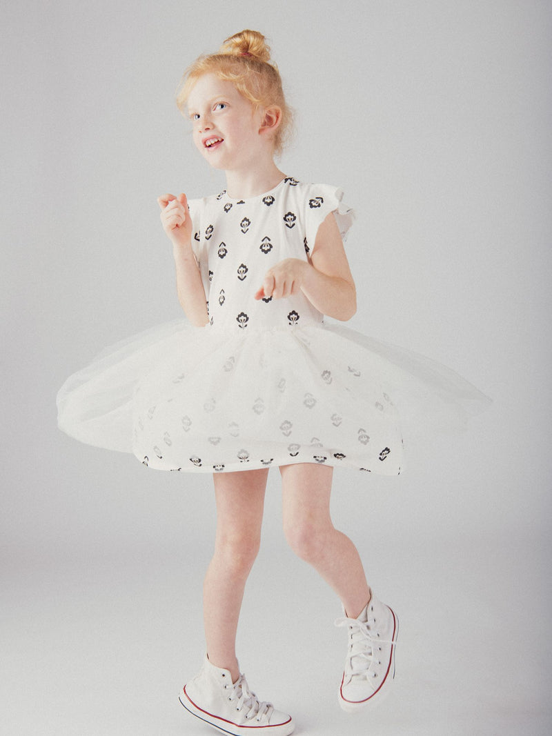 Vestido creme de dois materiais para menina