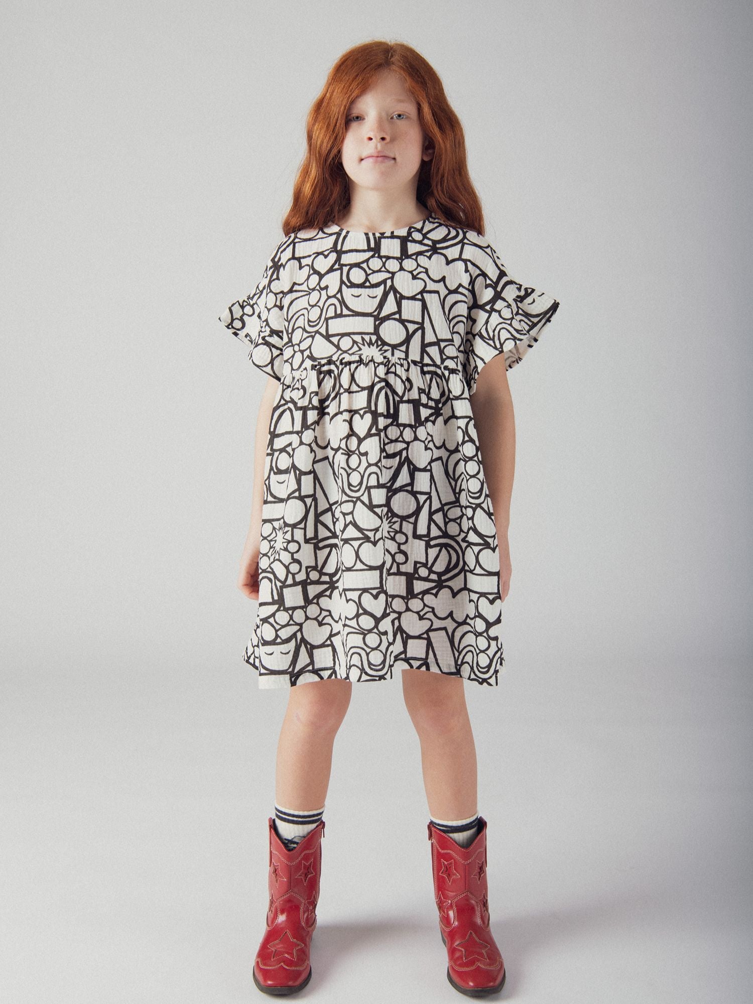 Robe écrue à imprimé graphique pour fille