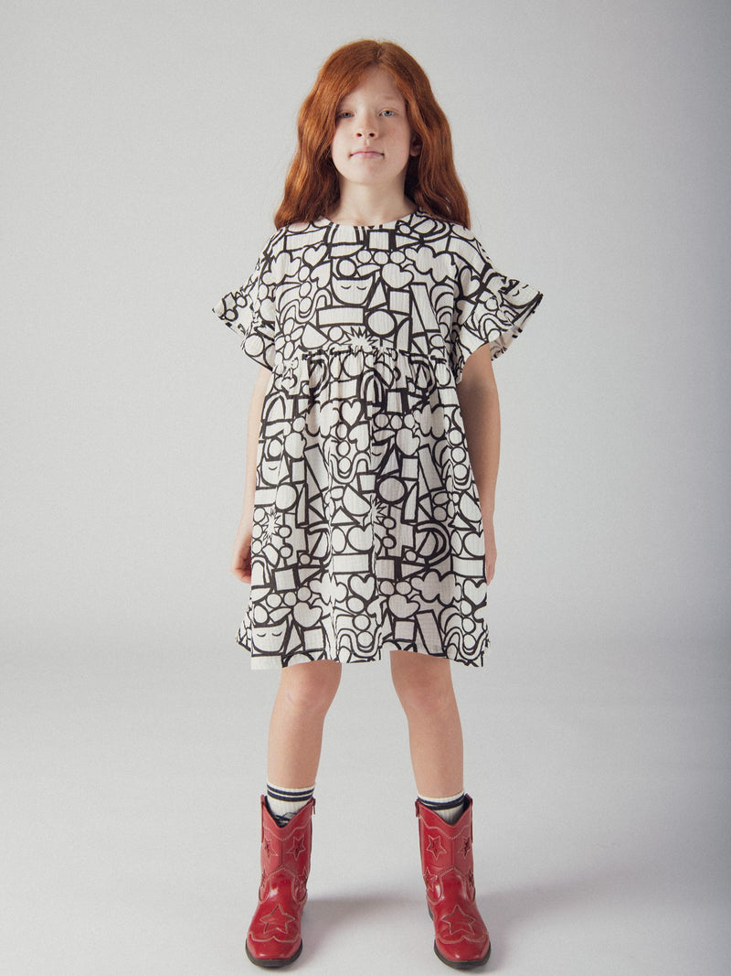 Vestido écru com estampado gráfico para meninas