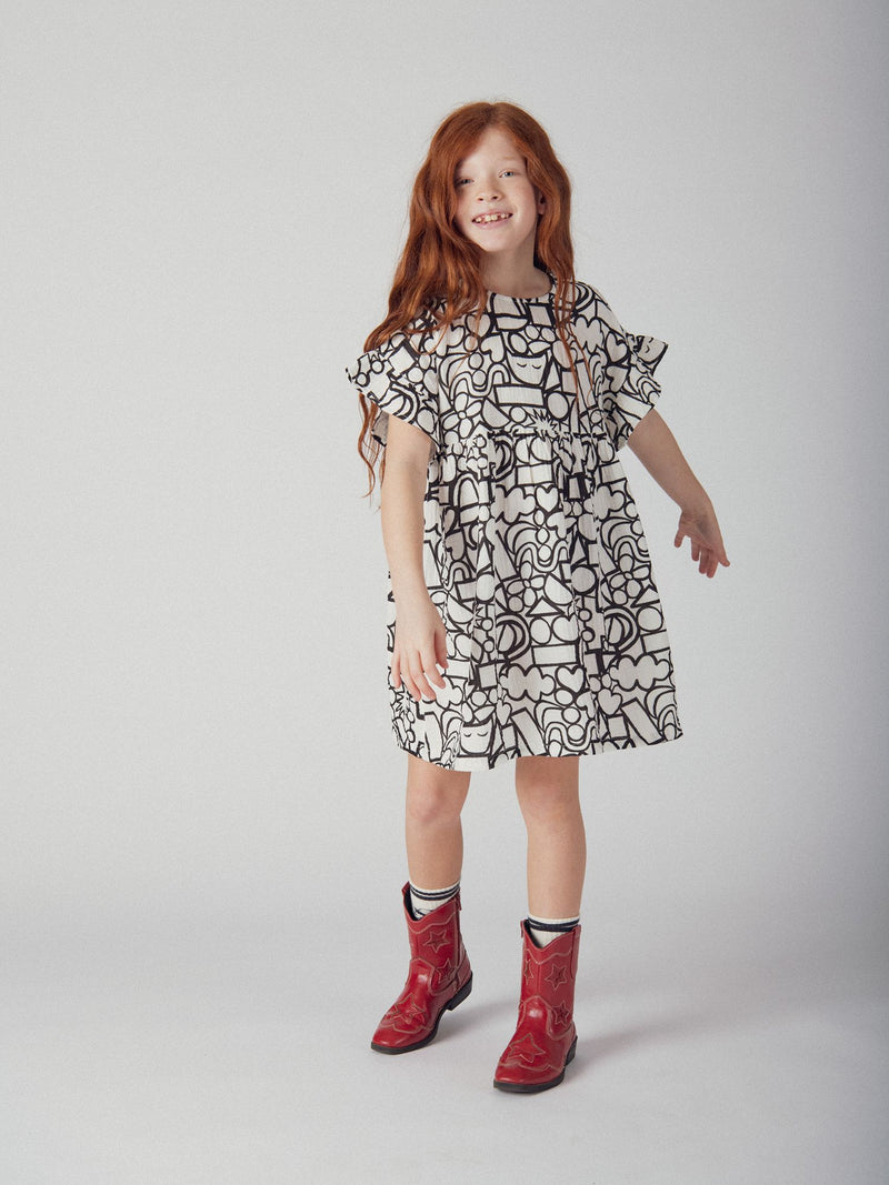 Vestido écru com estampado gráfico para meninas