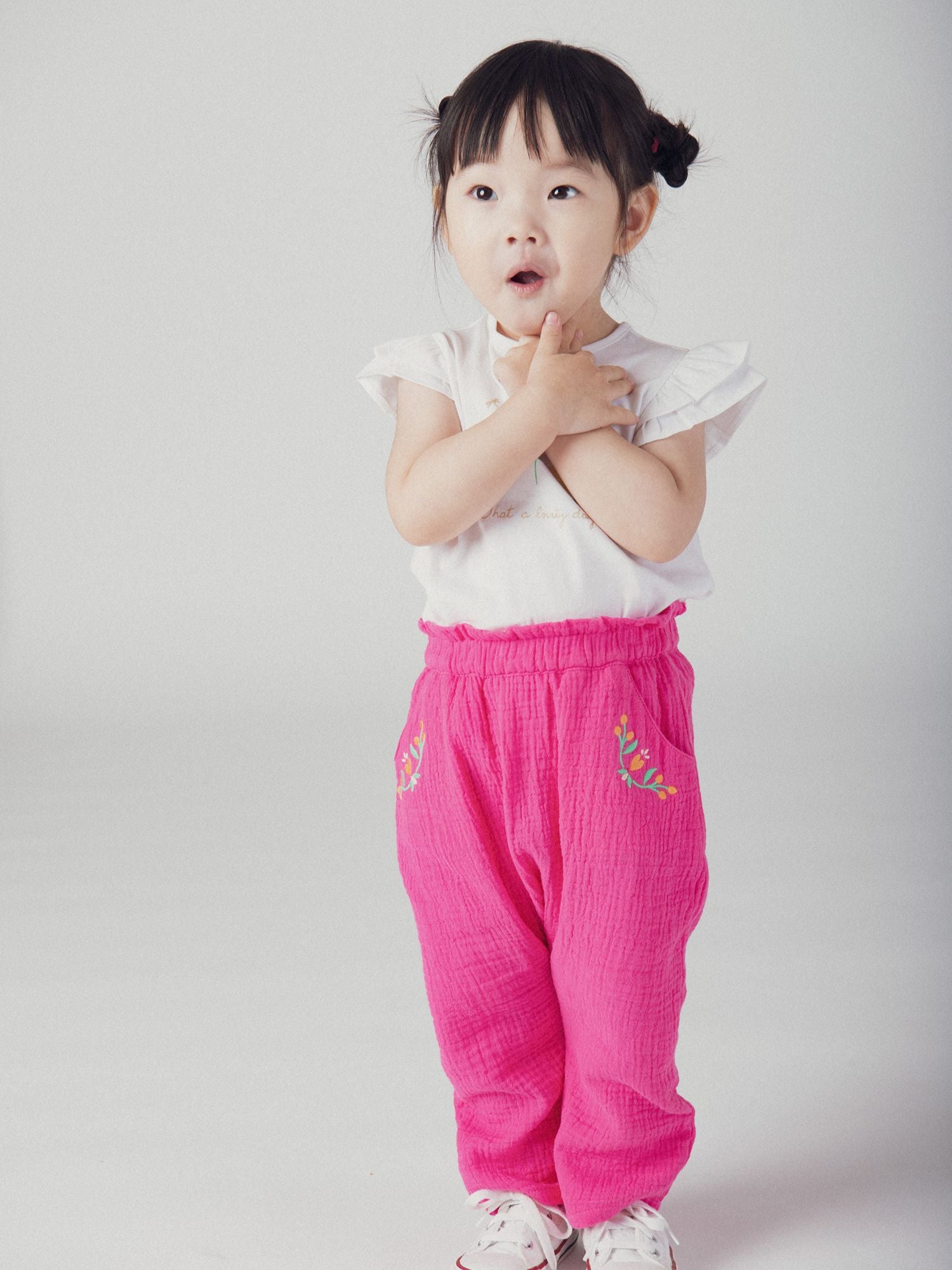 Pantalon en double gaze rose passion pour bébé fille