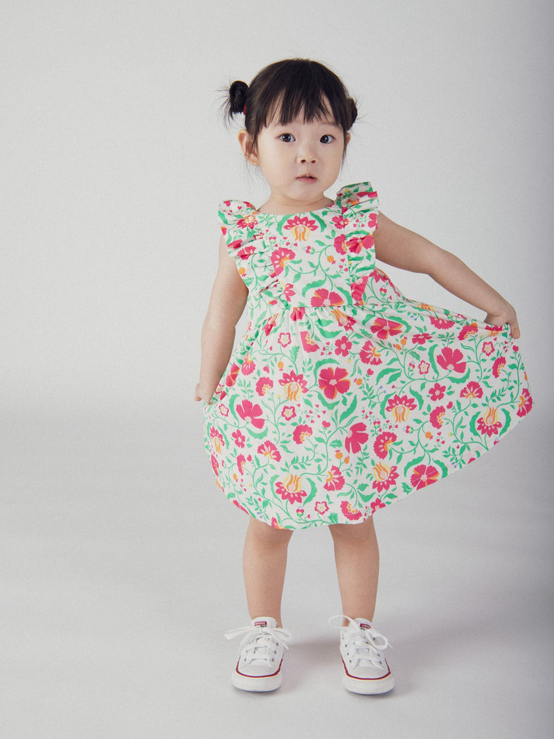 Vestido de Flores com Babados e Bloomers Correspondentes para Menina