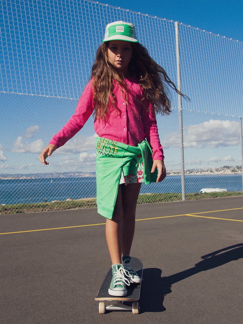 Cardigan rosa em ponto coração para meninas